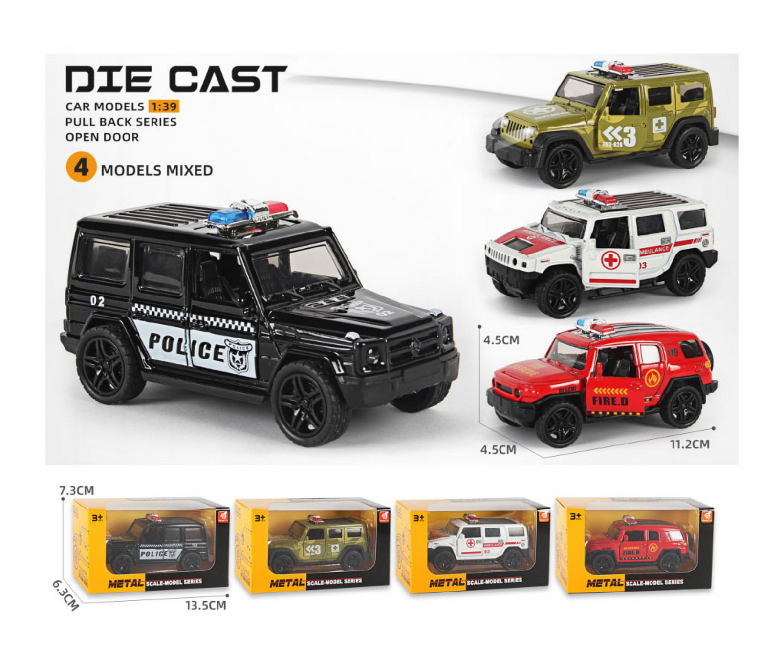 Black Police Car PullBack Open Door Toy