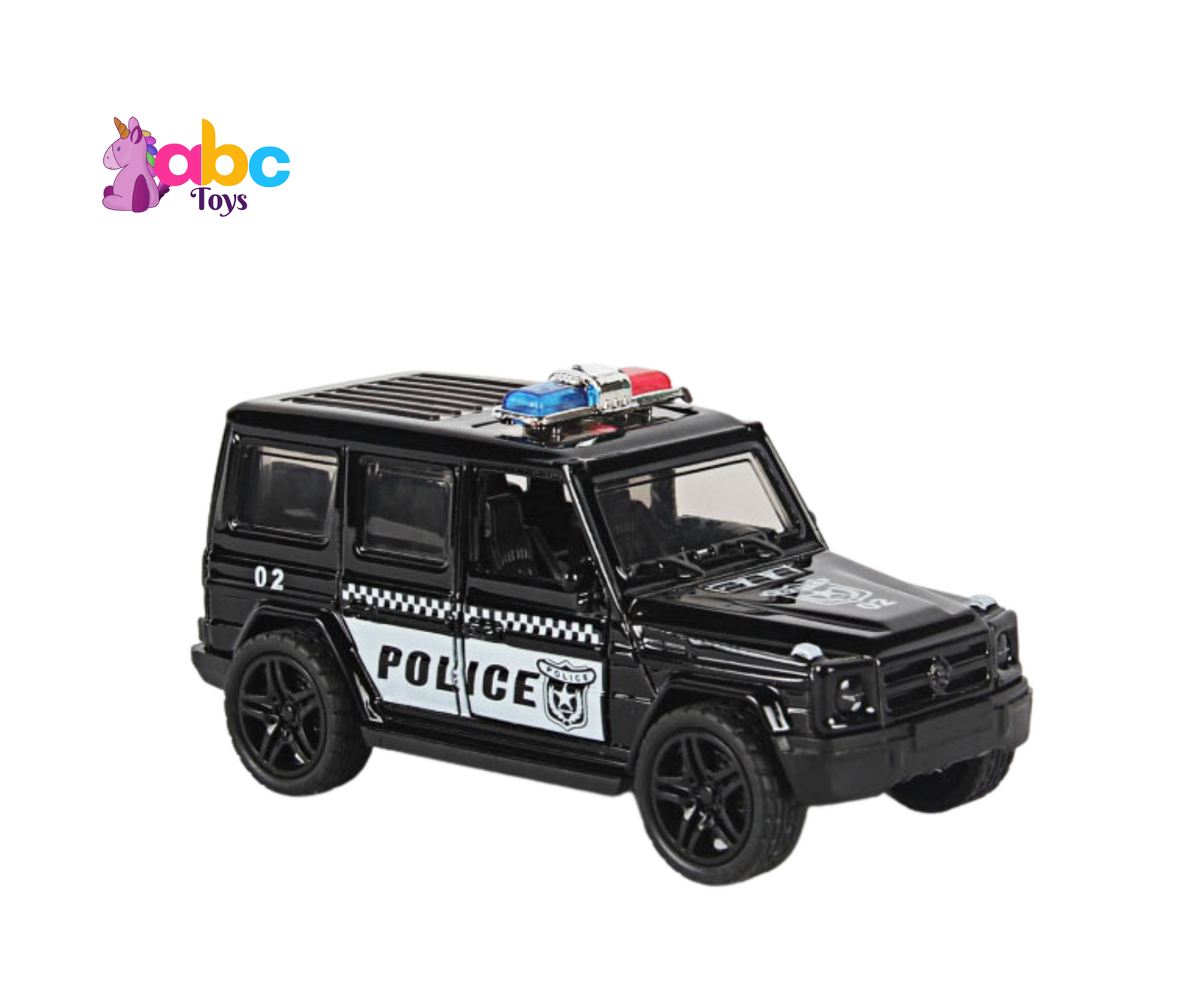 Black Police Car Pull Back Toy with Open Doors Realistic Play