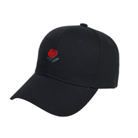 Red Rose Embroidered Black Baseball Cap