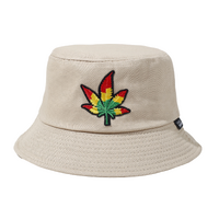 Leaf Embroidered Bucket Cream Hat 