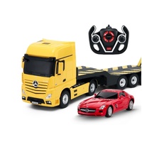 R/C Mercedes-Benz Actros Yellow 1:26 with 1/24 Red Car