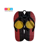 Pluger Flip Flop with Yellow Circle Printed in Black and Red Striped Sole 