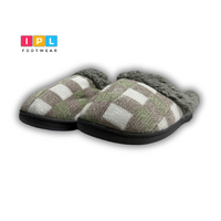 Cozy Grey colour Plaid Pattern Fur Decorated Indoor Slipper for Winter