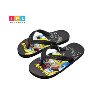 Surf's Up Slides: Black Beachwear with a Cartoon Splash