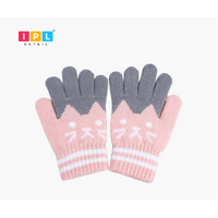 Kids Gloves With Embroidery In Bicolour Pink And Grey