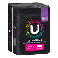 U By Kotex Ultrathins Pads Wing Super 12 Pack