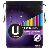U By Kotex Extra Max Protection Overnight Regular Pads With Wings 10 Packs