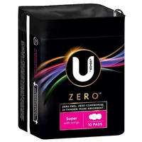 U by kotex zero pads super with wings 10 pack
