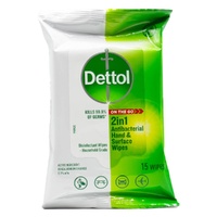 Dettol 2in1 Antibacterial Hand & Surface Wipes | 15 Wipes