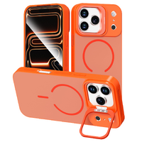 iPhone 17 Pro Case, Orange Matte Cover with Camera Kickstand, Raised Camera Guard, 9D Tempered Glass