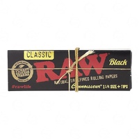 RAW Black Rolling Papers | Connoisseur | 1¼ Size + Tips | Pack of 24