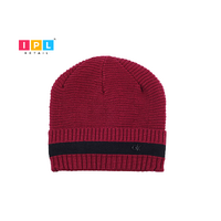 Solid Color Knitted Skull Cap Beanie with Striped Brim