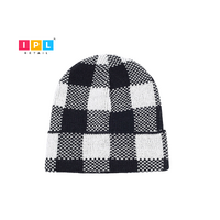 Skull Cap Beanie with Contrast Color Checkered Pattern