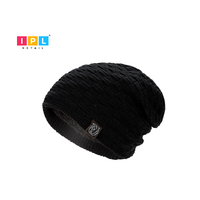 Black Self Designed Beanie For Adults