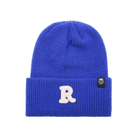 Blue R Embroidered Knit Acrylic Beanie