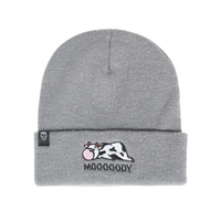 Grey Acrylic Knit Beanie Embroidered Logo