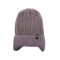 Grey Earflap Ribbed Beanie