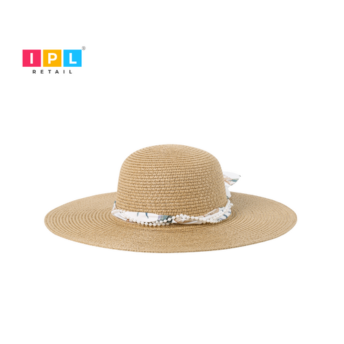 Floral-Adorned Straw Floppy Hat