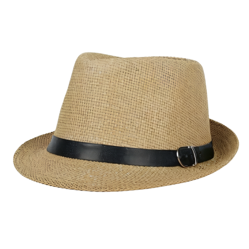 Paper Straw Fedora Hat with Buckle 