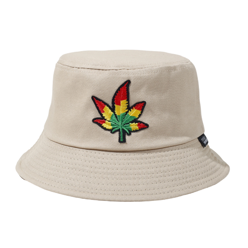 Leaf Embroidered Bucket Cream Hat 