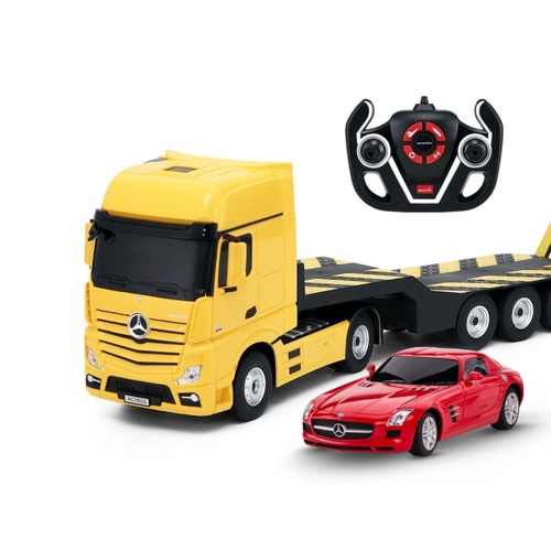 R/C Mercedes-Benz Actros Yellow 1:26 with 1/24 Red Car