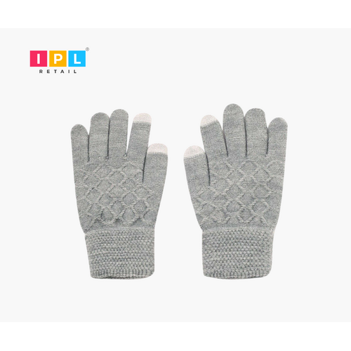 Textured Knitted Geometric Pattern Gloves 