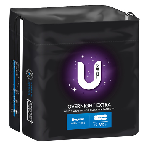 U by Kotex Extra Overnight Pads Wing 10 Pack