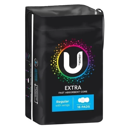 U by kotex extra pads regular with wings 16 pack