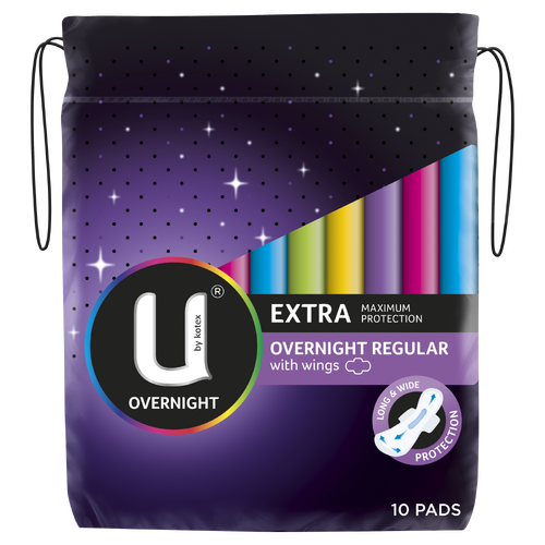U By Kotex Extra Max Protection Overnight Regular Pads With Wings 10 Packs