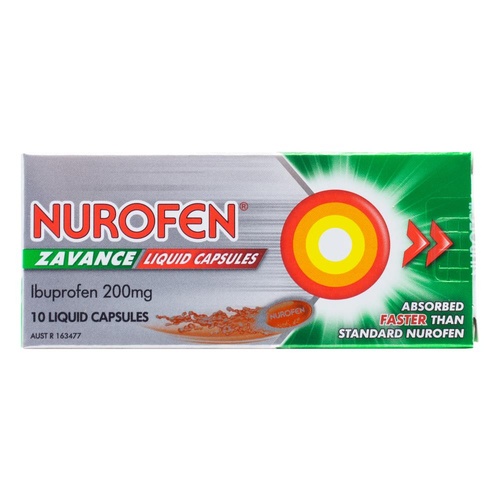 Nurofen Zavance Fast Pain Relief Liquid Capsules | 200mg Ibuprofen | 10 Capsules | Pack of 12