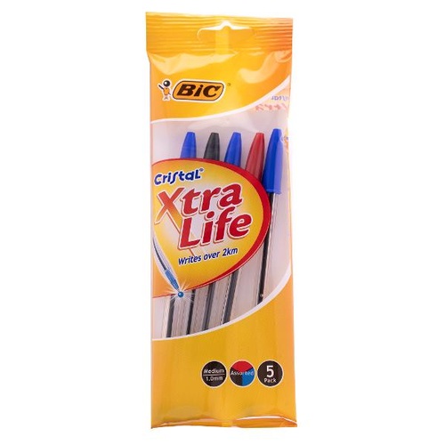 BIC Cristal Xtra Life 1mm Assorted Pen | Pack of 5