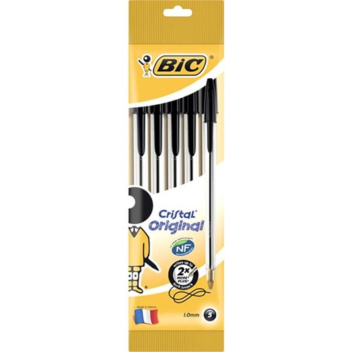 BIC Cristal Xtra Life 1mm Black Pen | Pack of 5