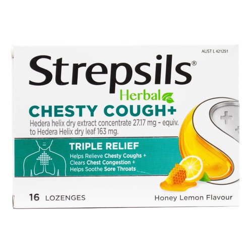 Strepsils Herbal ChestyCough | Honey Lemon Flavour |16 Lozenges | Pack of 6