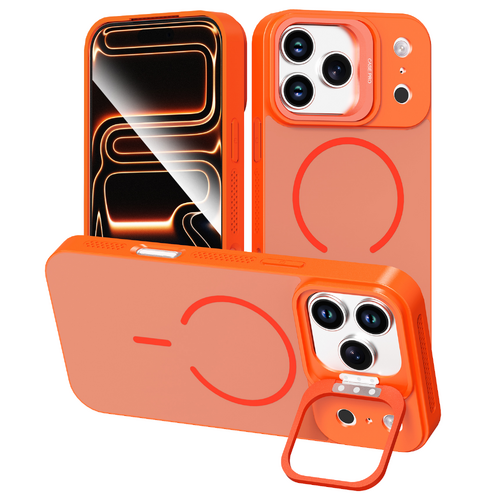 iPhone 17 Pro Case, Orange Matte Cover with Camera Kickstand, Raised Camera Guard, 9D Tempered Glass