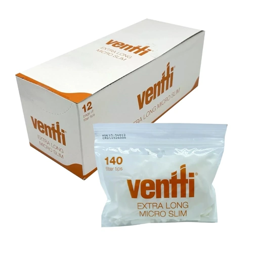 Ventti Filters Extra Long Micro Slim | 140 Tips Per Bag | Pack of 12