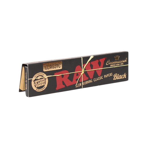 RAW Black Rolling Papers | Connoisseur Kingsize Slim + Tips | Pack of 24