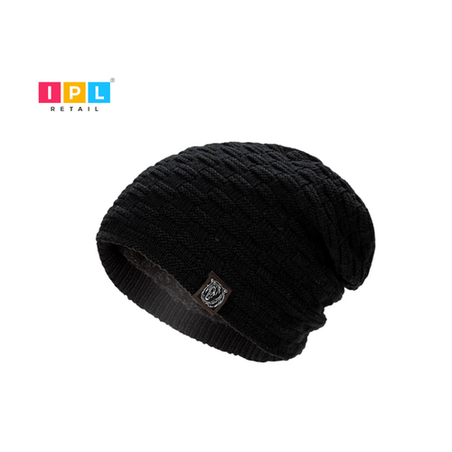 Black Self Designed Beanie For Adults
