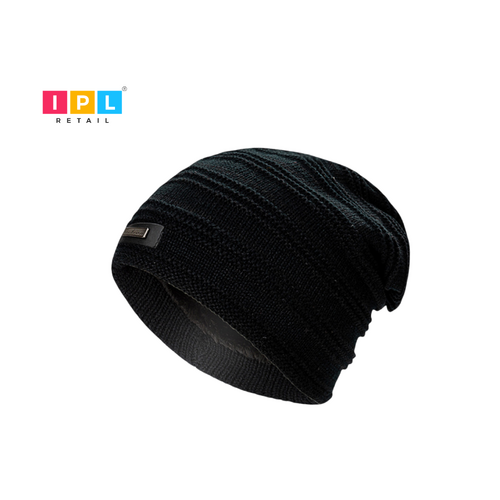 Black ,Ribbed Design Beanie For Adults