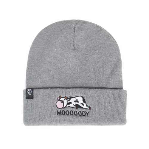 Grey Acrylic Knit Beanie Embroidered Logo
