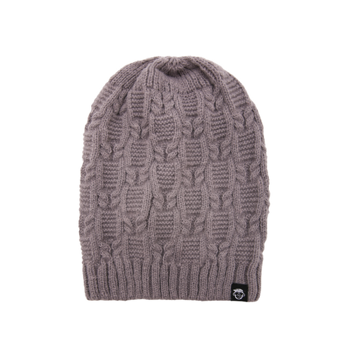 Grey Cabled Ribbed Beanie