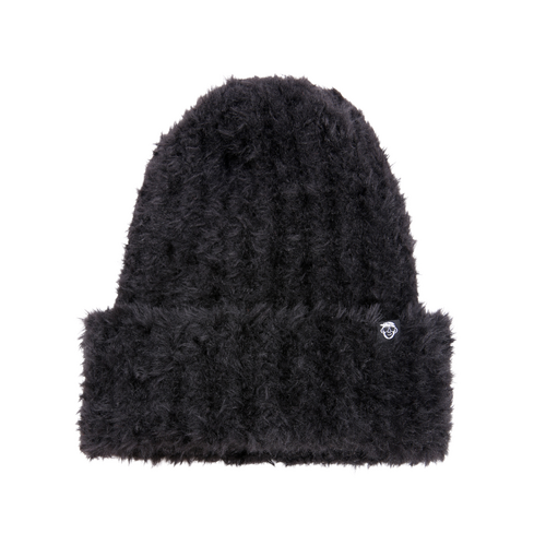 Black Faux Fur Ribbed Beanie