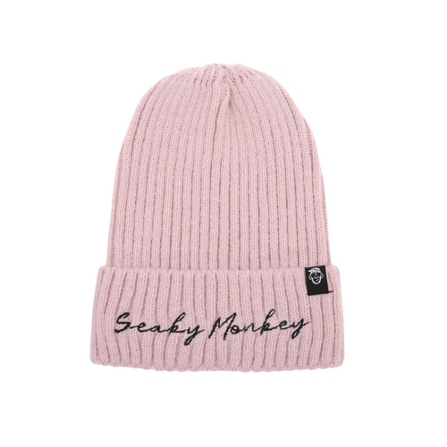 Pink Sneaky Monkey Script Beanie