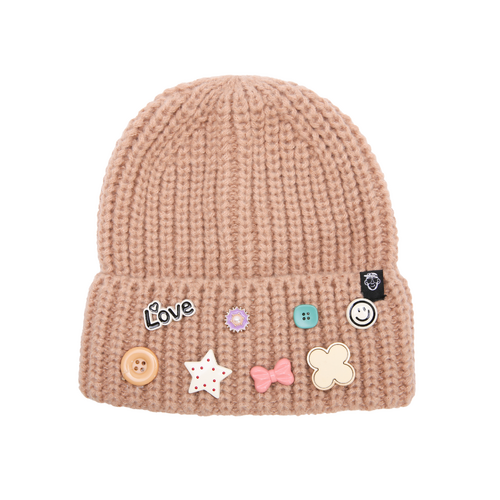 Cute Decorative Charms Beige Beanie