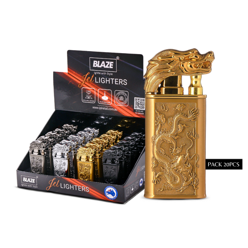 Dragon Embossed Dual Flame Lighter | Regular & Blue Jet Flame | Pack of 20