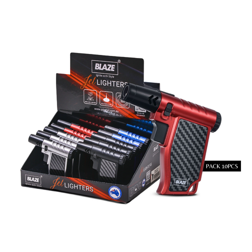 Carbon-Style Grip Lighter |  Blue Jet Flame | Pack of 10